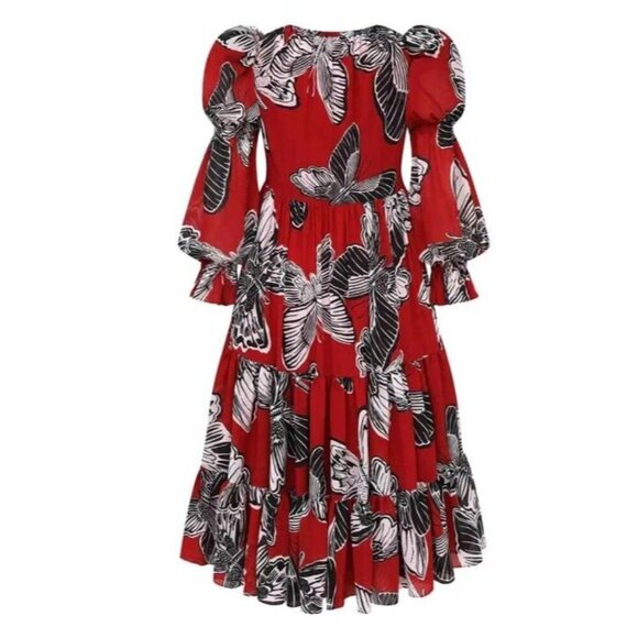 Autumn Adeigbo Sz 2 Dress Red Black Georgette Butterfly Luxury Designer Retro - Picture 2 of 12